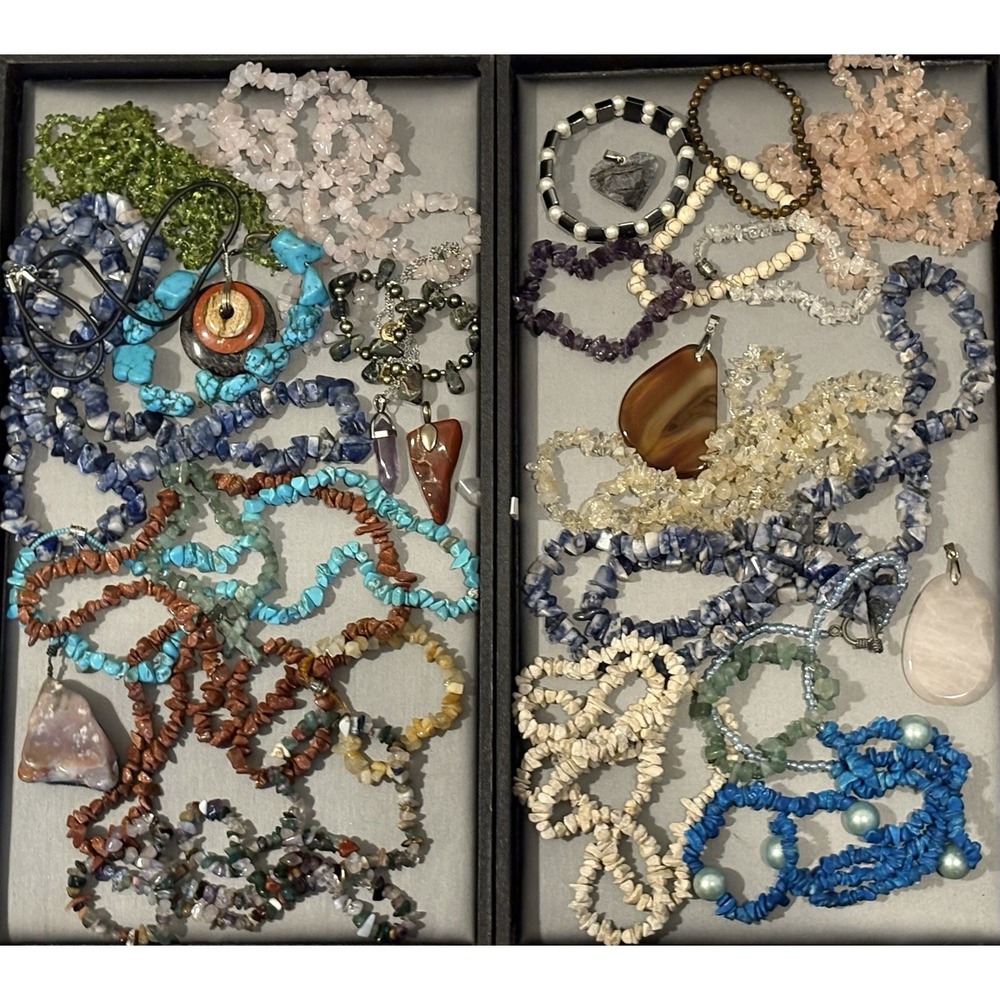 Vintage To Modern Semi Precious Gemstone Lot Beaded Necklaces Bracelets Pendants
